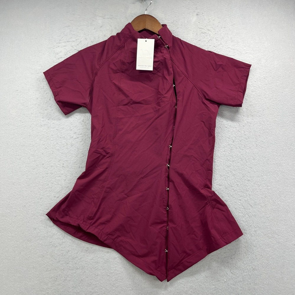 Monroe The Label Bodysuit Women Medium Burgundy Short Sleeve Asymmetric Hook Eye